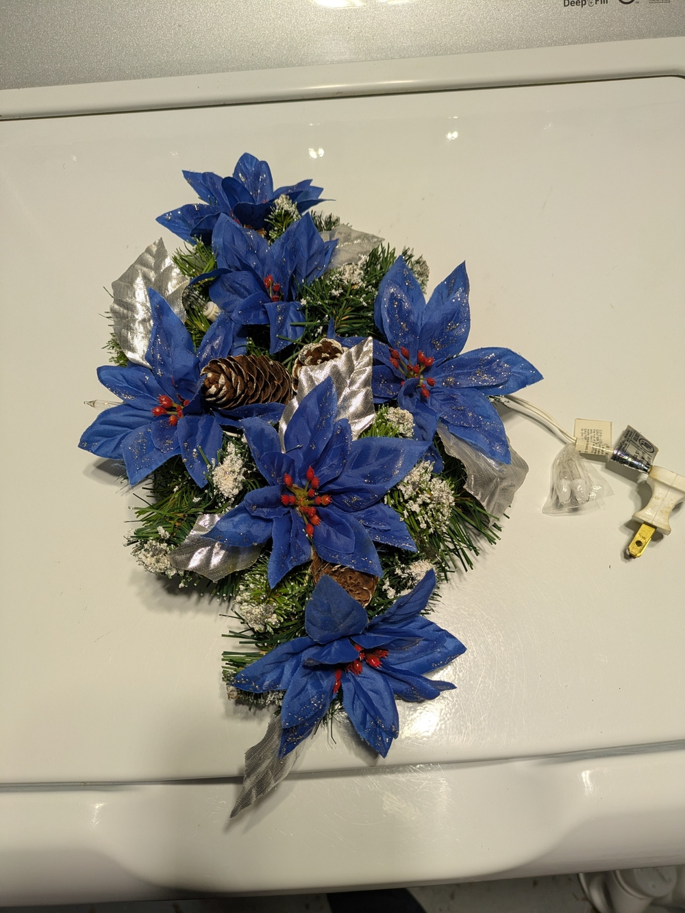Blue Poinsettia Holiday String Light Arrangement - Unbranded